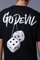 Go Devil Back Dice Printed Black Oversized T-Shirt for Men