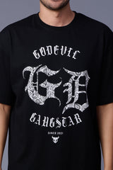 Gangstar Printed Black Oversized T-Shirt for Men