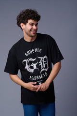 Gangstar Printed Black Oversized T-Shirt for Men