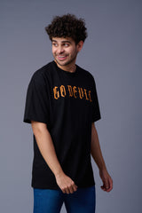 Back Tiger Printed Black Oversized T-Shirt for Men