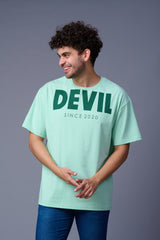Devil Printed in Green Oversized T-Shirt for Men