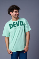 Devil Printed in Green Oversized T-Shirt for Men