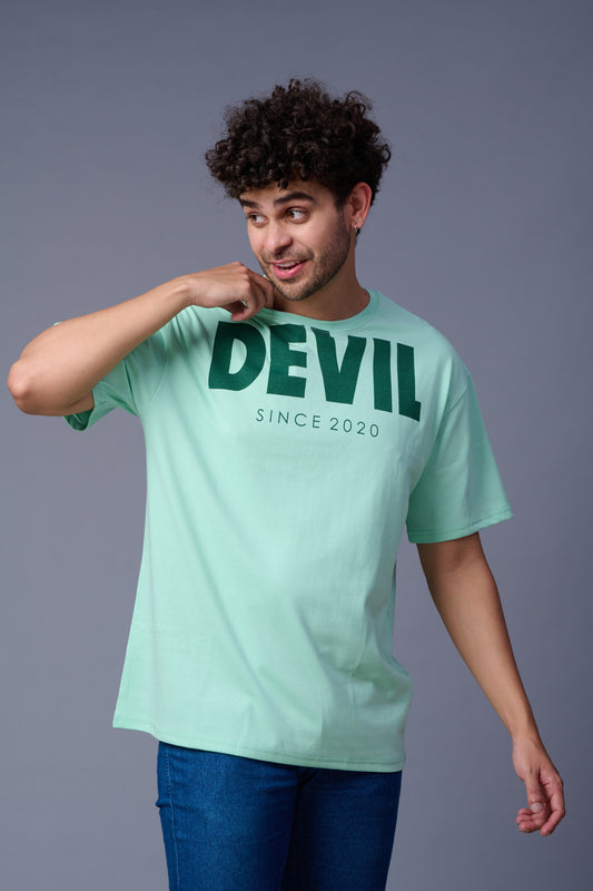 Devil Printed in Green Oversized T-Shirt for Men