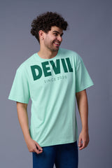 Devil Printed in Green Oversized T-Shirt for Men