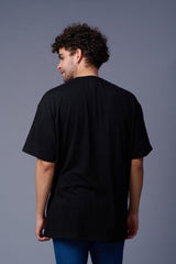 Tiger in Blue Printed Black Oversized T-Shirt for Men