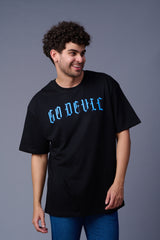 Back Tiger (in Blue) Printed Black Oversized T-Shirt for Men