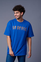 Back Tiger Printed Dark Blue Oversized T-Shirt for Men