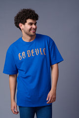 Back Tiger Printed Dark Blue Oversized T-Shirt for Men