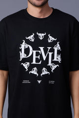 Devil Stamp Printed Black Oversized T-Shirt for Men