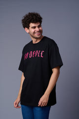Devil Tiger in Pink Printed Black Oversized T-Shirt for Men
