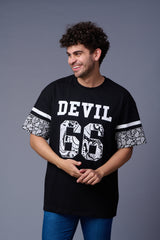 Go Devil 66 (In White) Paisely Printed Black Oversized T-Shirt for Men