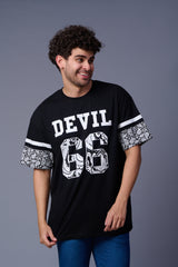 Go Devil 66 (In White) Paisely Printed Black Oversized T-Shirt for Men
