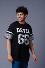 Go Devil 66 (In White) Paisely Printed Black Oversized T-Shirt for Men
