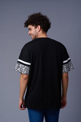 Go Devil 66 (In White) Paisely Printed Black Oversized T-Shirt for Men