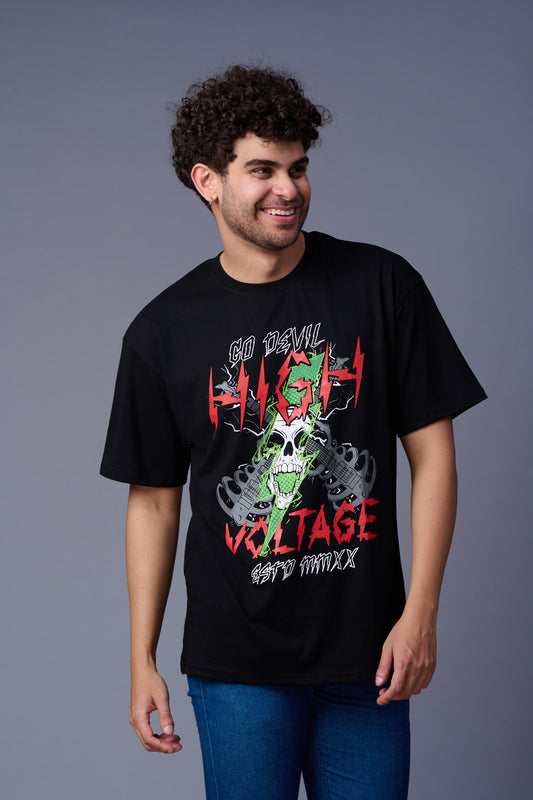 High Voltage Black Oversized T-Shirt for Men