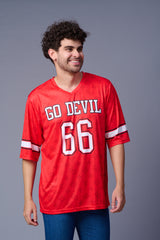 Go Devil 66 (In White) Printed Red Oversized T-Shirt for Men