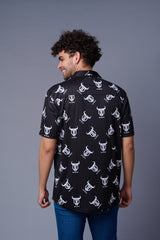 Go Devil in White Printed Black Shirt for Men