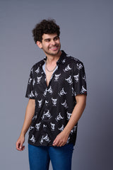 Go Devil in White Printed Black Shirt for Men