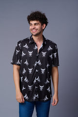 Go Devil in White Printed Black Shirt for Men