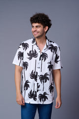 Palm Tree Printed White Shirt for Men