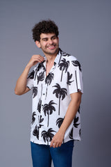 Palm Tree Printed White Shirt for Men