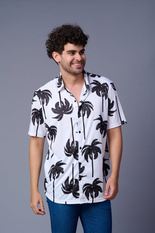 Palm Tree  Printed White Shirt for Men