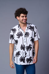 Palm Tree Printed White Shirt for Men