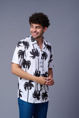 Palm Tree Printed White Shirt for Men