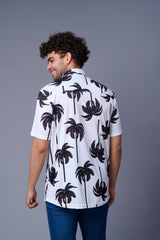 Palm Tree Printed White Shirt for Men