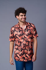 Leaf Printed Black Shirt for Men