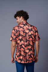 Leaf Printed Black Shirt for Men