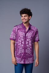 Paisely Design Printed Purple Shirt for Men