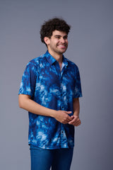 Tie Dye Design Printed Light & Dark Blue Shirt for Men