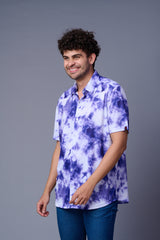Tie Dye Design Printed White & Purple Shirt for Men