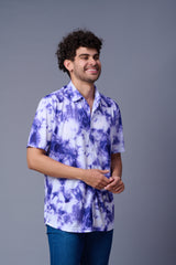 Tie Dye Design Printed White & Purple Shirt for Men