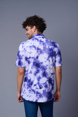 Tie Dye Design Printed White & Purple Shirt for Men