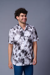Tie Dye Design Printed Black & White Shirt for Men