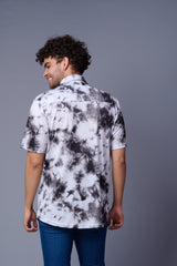 Tie Dye Design Printed Black & White Shirt for Men