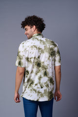 Tie Dye Design Printed White & Green Shirt for Men