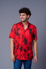 Tie Dye Design Printed Black & Red Shirt for Men