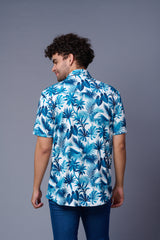 Floral in Blue Printed White Shirt for Men