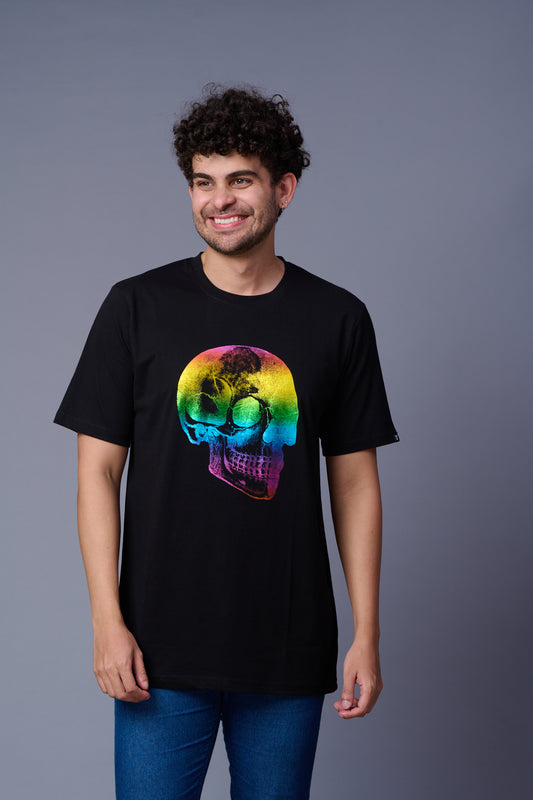 Skull Printed foil print Black Oversized T-Shirt for Men