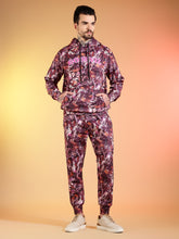 Go Devil Maroon Abstract Print Hooded Co-Ord Set for Men