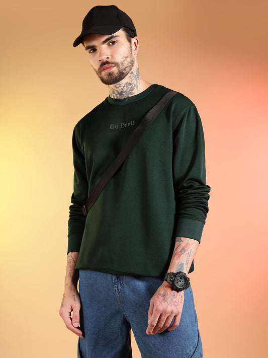 Go Devil Printed Dark Green Sweatshirt for Men