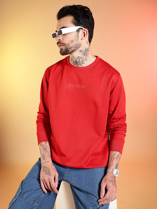 Go Devil Printed Red Sweatshirt for Men