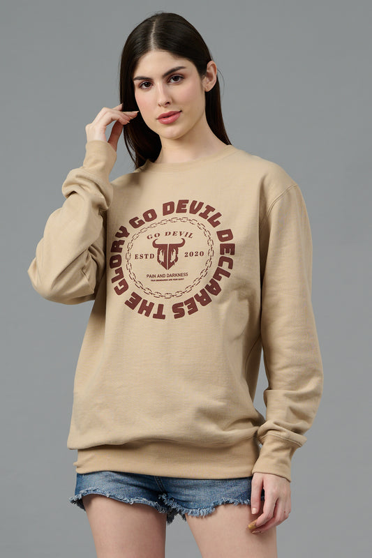 Go Devil Logo Printed Ivory Sweatshirt for Women
