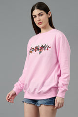 Go Devil with Flower Printed Pink Sweatshirt for Women
