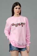 Go Devil with Flower Printed Pink Sweatshirt for Women