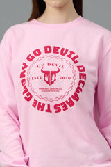 Go Devil Logo Printed Pink Sweatshirt for Women