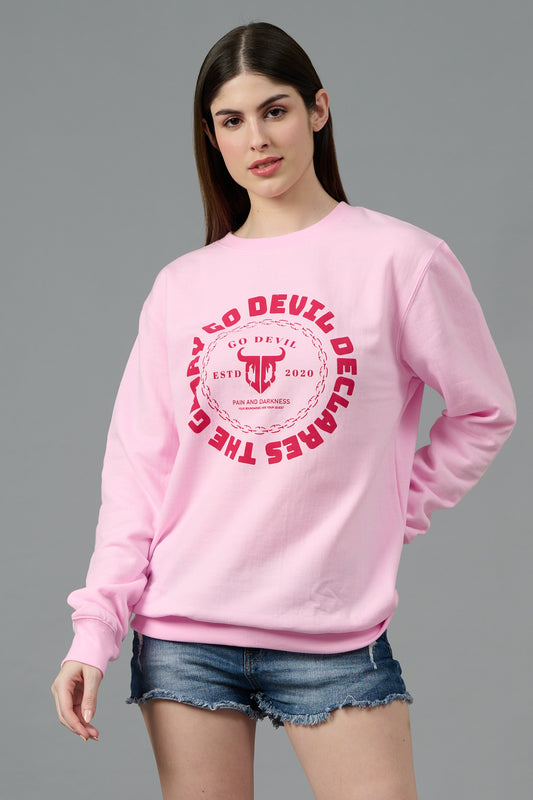 Go Devil Logo Printed Pink Sweatshirt for Women